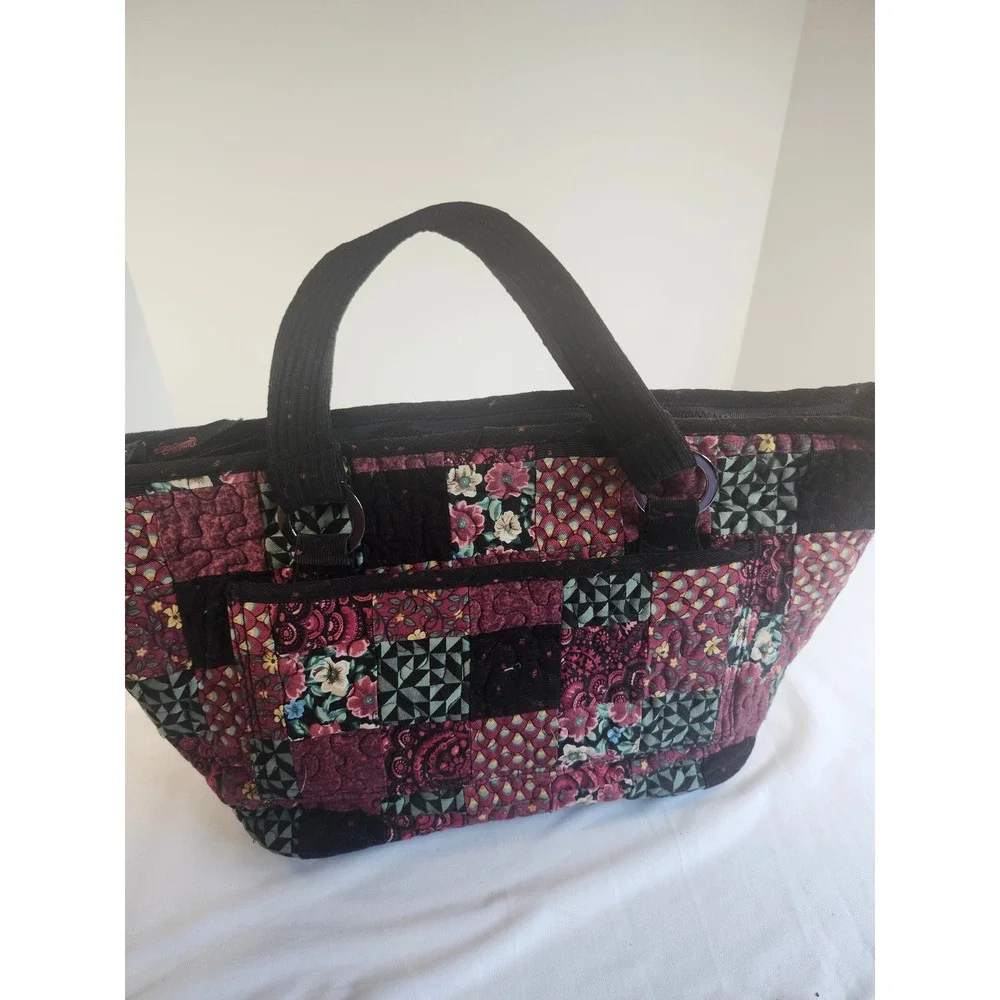 Donna Sharp Quilted Patchwork Shoulder/Tote Bag Burgundy Black Floral Paisley